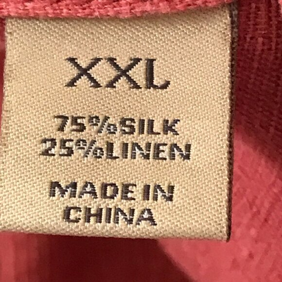 Tasso Elba Shirt Men XXL Red Button Up Silk Linen Pocket Short Sleeve Collared - Picture 4 of 12